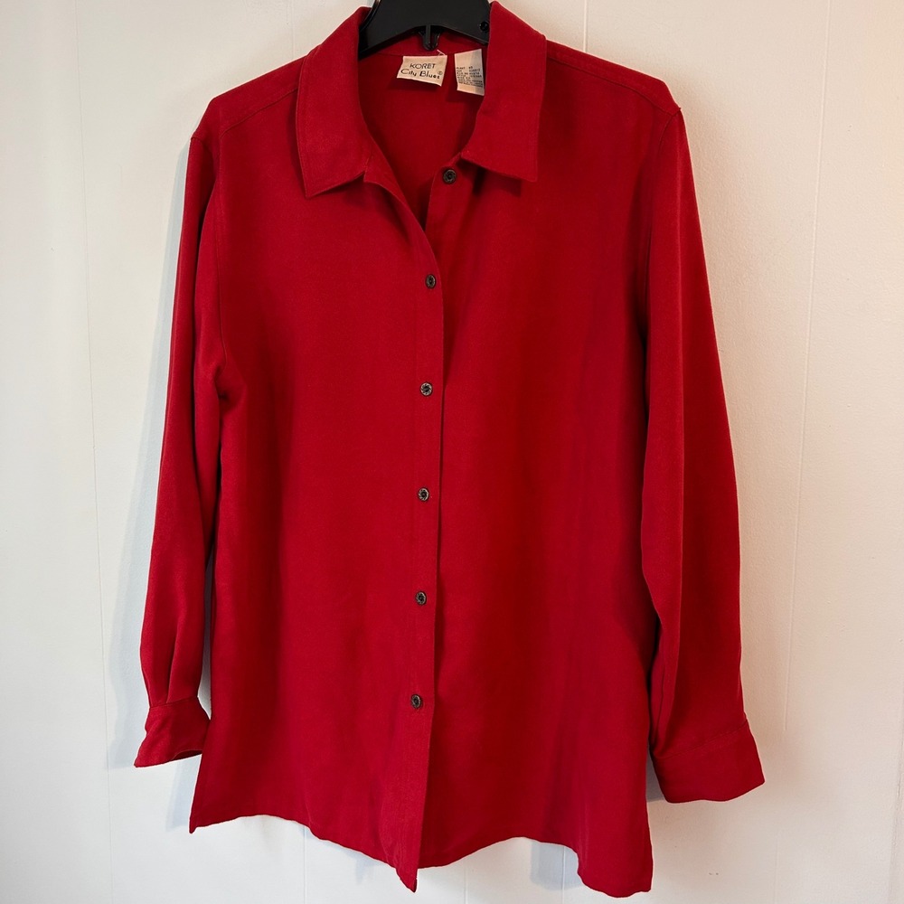 Koret City Blues Red Faux Suede Button Up Shirt Long Sleeve Size 12 1270594
